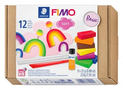 Modelovacia hmota, sada, 9x25 g, polymérová, FIMO "Soft Basic", 9 rôznych farieb