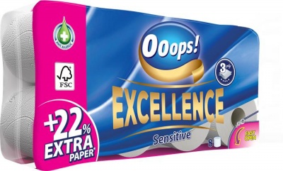 Toaletný papier, 3-vrstvový, malý kotúč, 8 kotúčový, OOOPS "Excellence"