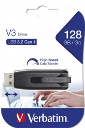 USB kľúč, 128GB, USB 3.2, 80/25 MB/sec, VERBATIM "V3", čierno-sivá